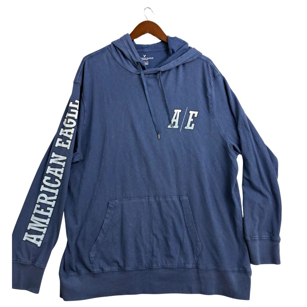 American Eagle Outfitters Mens XXL Blue AE Logo Pullover Hoodie Long Sleeve